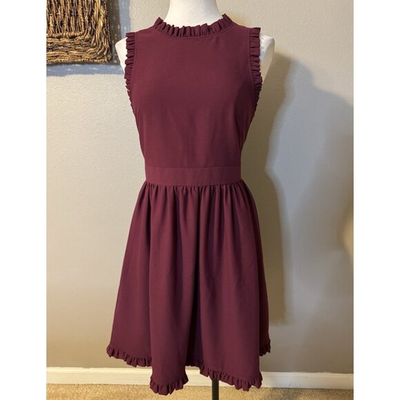 Kate Spade Dress 10 Cherry Burgundy Red Ruffle Trim Stretch Career Church - Picture 8 of 16